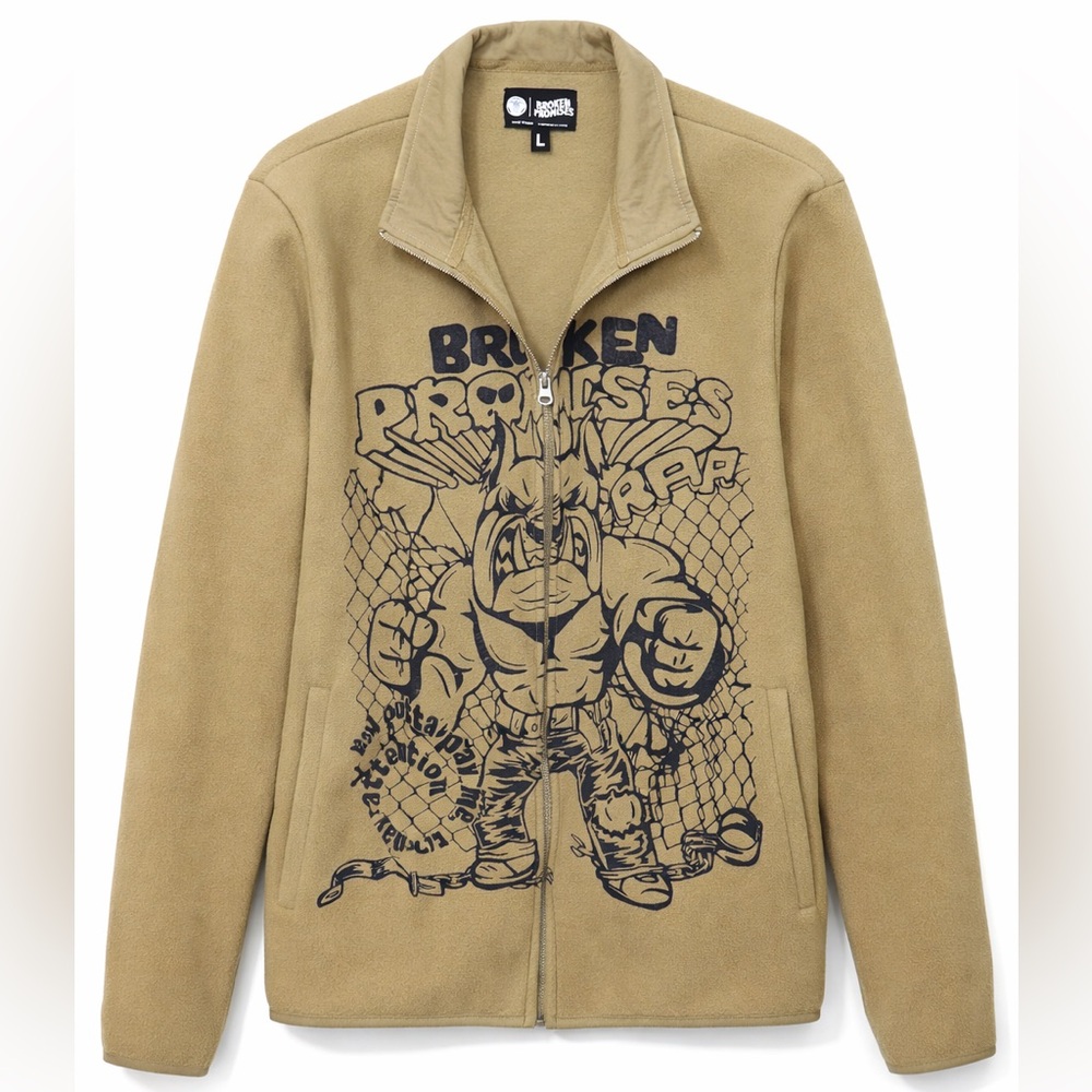 ✌🏻 Broken Promises Graphic Fleece Zip-Up Jacket Size L Super Soft Streetwear NWT